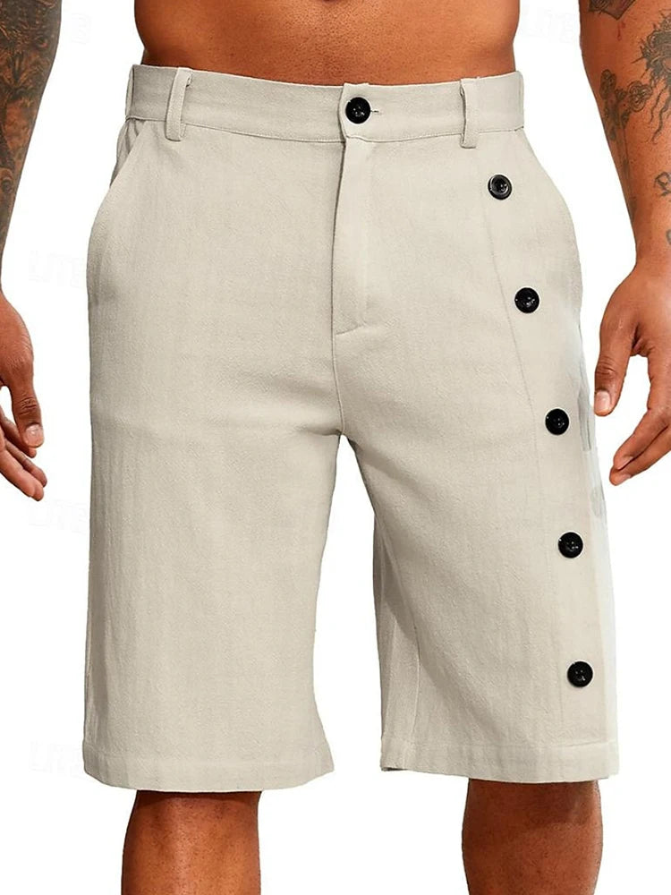 Leisure Breathable Men's Cotton Linen Shorts | 2024 Summer Streetwear | Casual Loose Straight Short Pants | Buttoned Shorts for Male