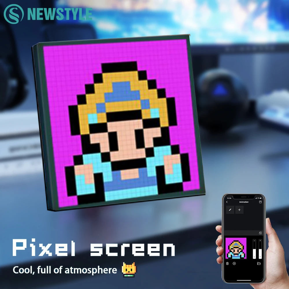 Bluetooth App-Controlled Smart LED Matrix Pixel Display | RGB DIY Art Night Light for Gaming Room Decor