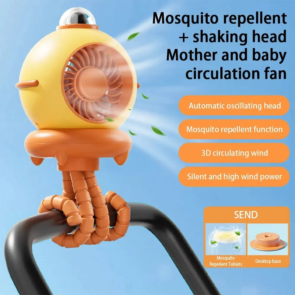 Powerful Baby Fan with 10-Hour Battery Life | Mosquito-Repelling Feature | Head-Shaking Function | Versatile for Multiple Locations