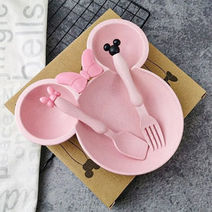 3Pcs/Set Cartoon Baby Bowl Tableware Set | Wheat Straw Children's Dishes | Kids Dinner Feeding Plate with Bowknot Food Plate, Spoon, and Fork - ShopOnlyDeal