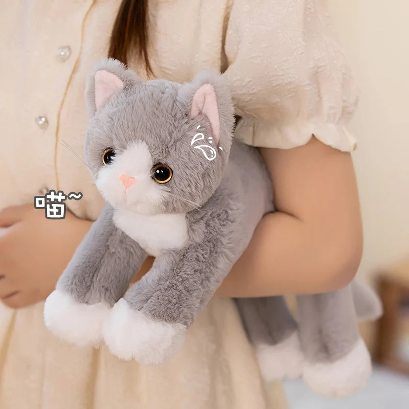 53CM Cute Simulated Cat Doll Plush Toy | Stuffed Soft Animal Plush White Gray Kitten Pillow | Kids Girls Birthday Gift | Pet Toys Decoration