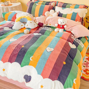 Winter Warm Coral Fleece Duvet Cover - Cozy Bedding for Couples - Winter warm coral fleece duvet cover 220x240cm couple 2 people luxury double bed quilt cover bedding set queen king size - ShopOnlyDeal - Coral Bedding Queen