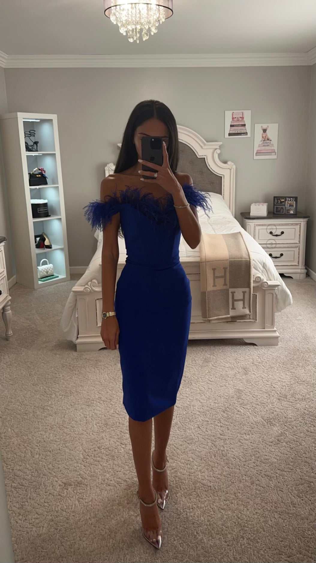 FIONA FEATHER CORSET MIDI DRESS