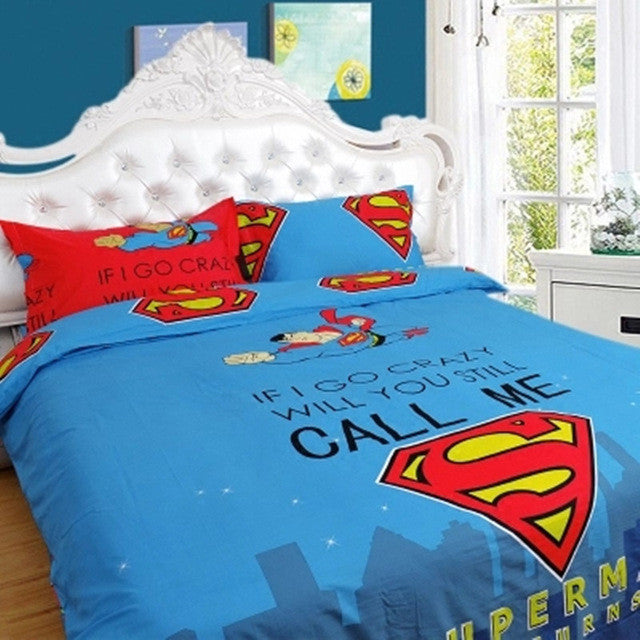 100 Cotton Cartoon Hero Superman Bedding Set Bed Linen With Duvet