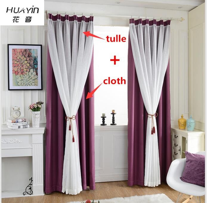 huayin velvet linen curtains+ tulle window curtain for bedroom living room  solid color bedroom curtains purple curtain