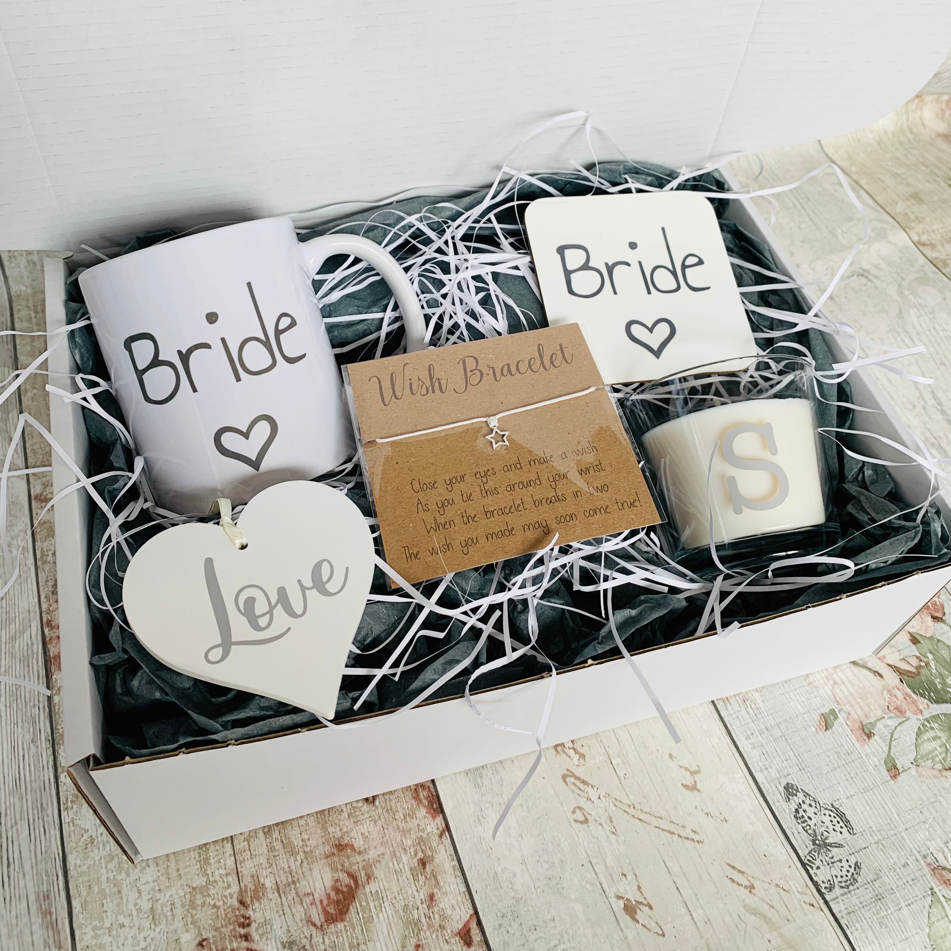 White Custom Bride Gift Box Personalised with Wedding Date – Pink Positive