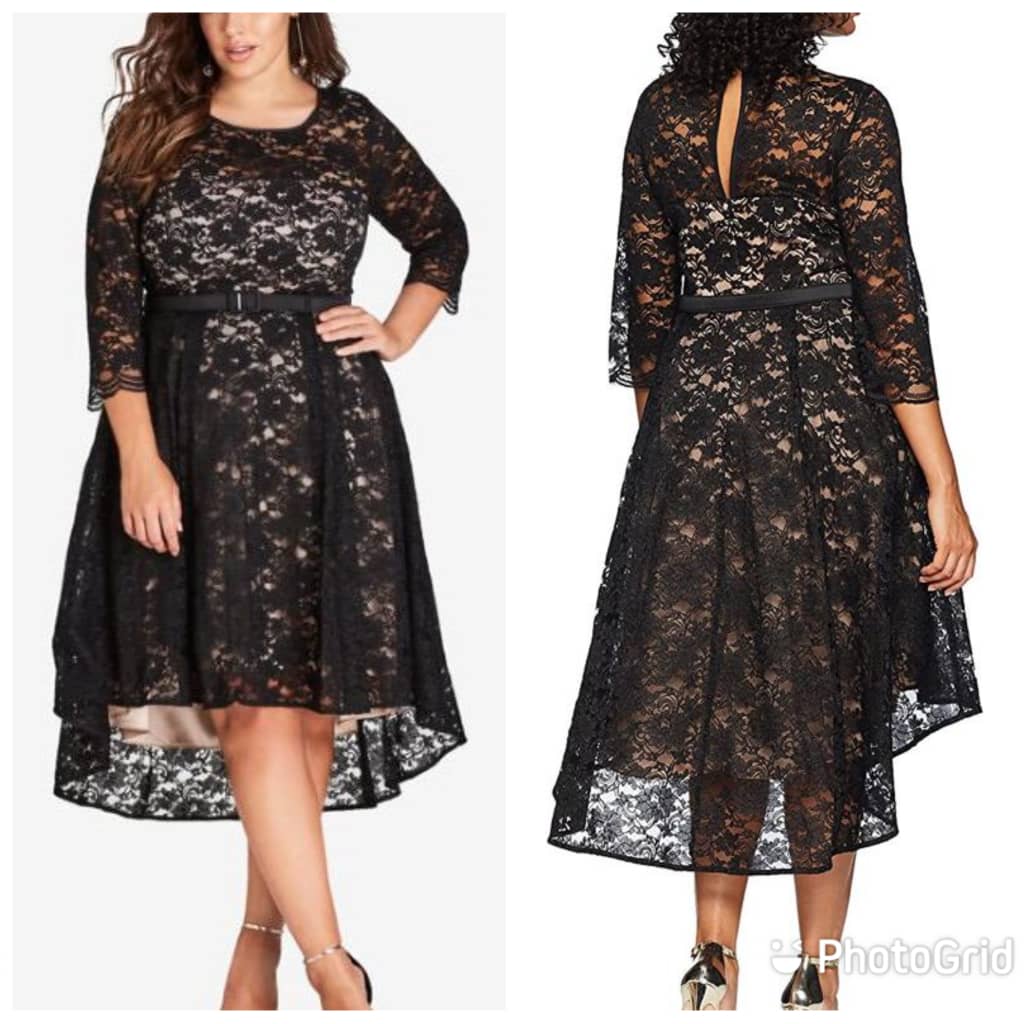 City Chic Black Lace With Nude Lining Hi Lo Dress