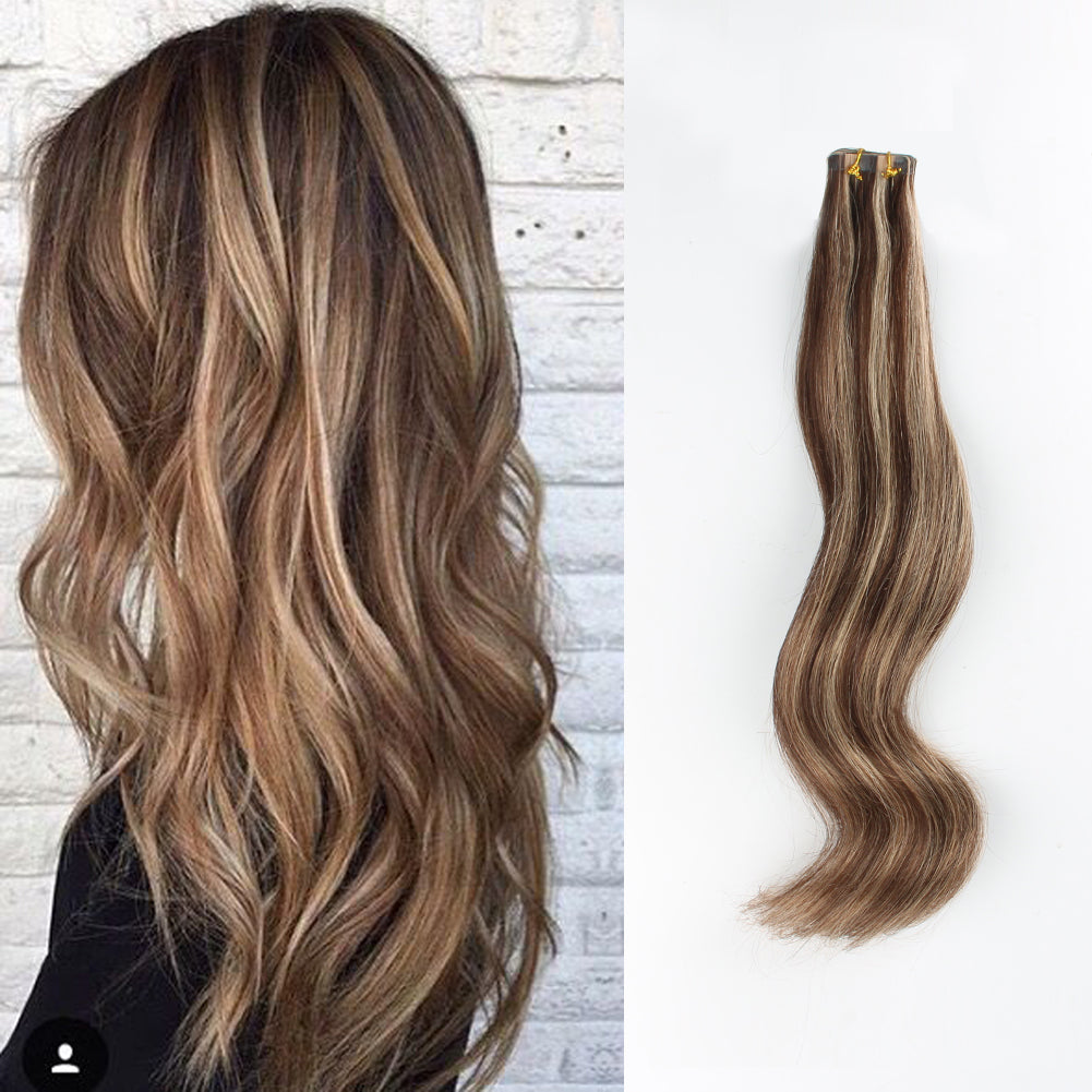 Tape In Hair Extension P 3 12 Medium Brown Highlights