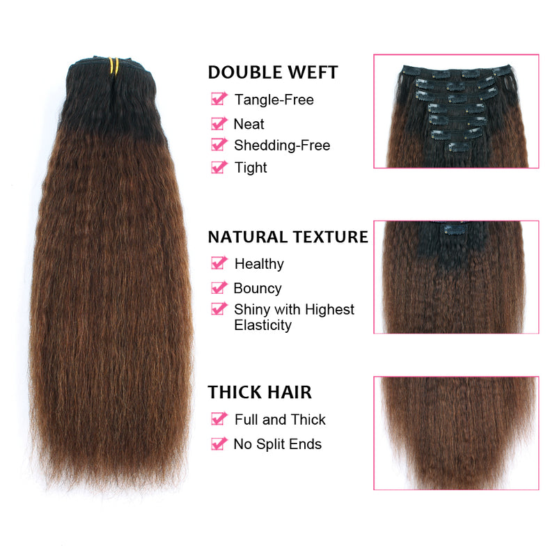 Clip In Hair Extension Kinky Straight Ombre Natural Black To Chocolate Brown  | Amazingbeautyhair