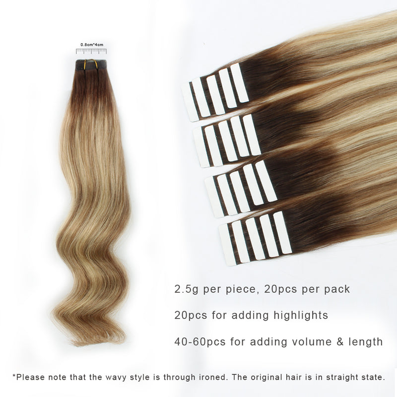 Tape In Hair Extension Rooted Highlights RP3-8/613 | AmazingBeautyHair