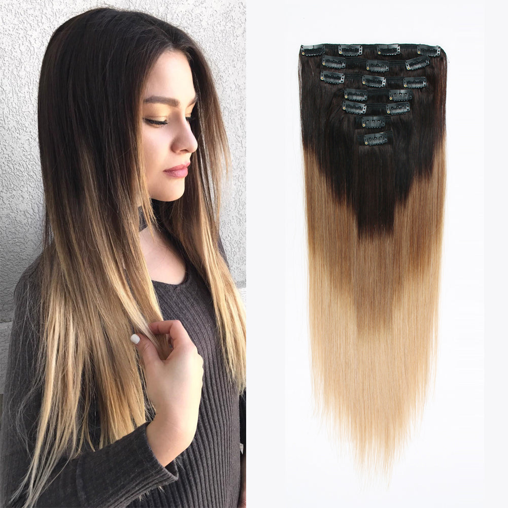 Clip In Hair Extension Brown To Blonde T2 6 18