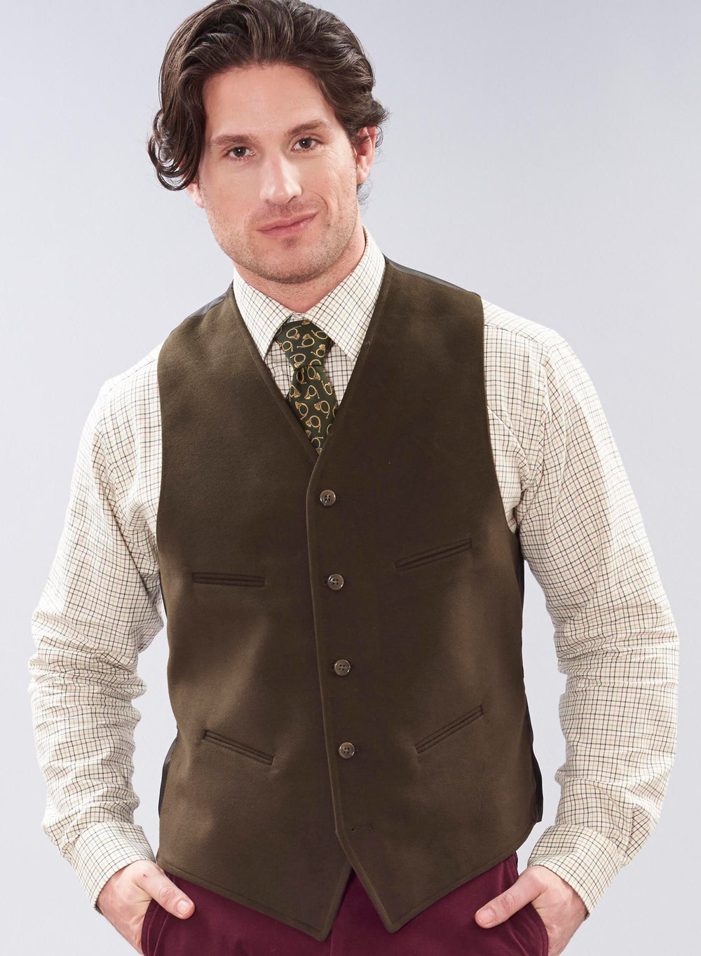 Classic Moleskin Waistcoat - Olive - Ratcatcher Tweed