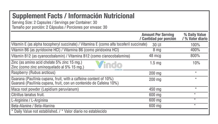 Tabla nutricional High T Healthy America