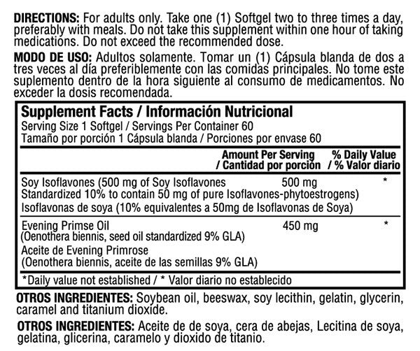 Epo plus isoflavonas de soja tabla nutricional healthy america