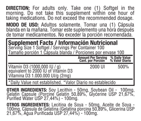 Vitamina D3 2000 iu tabla nutricional Healthy America