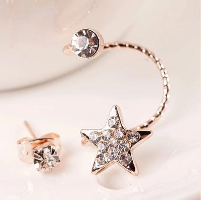 Crystal Star Ear Clips, Ear Cuff With Rhinestone Stud Earring