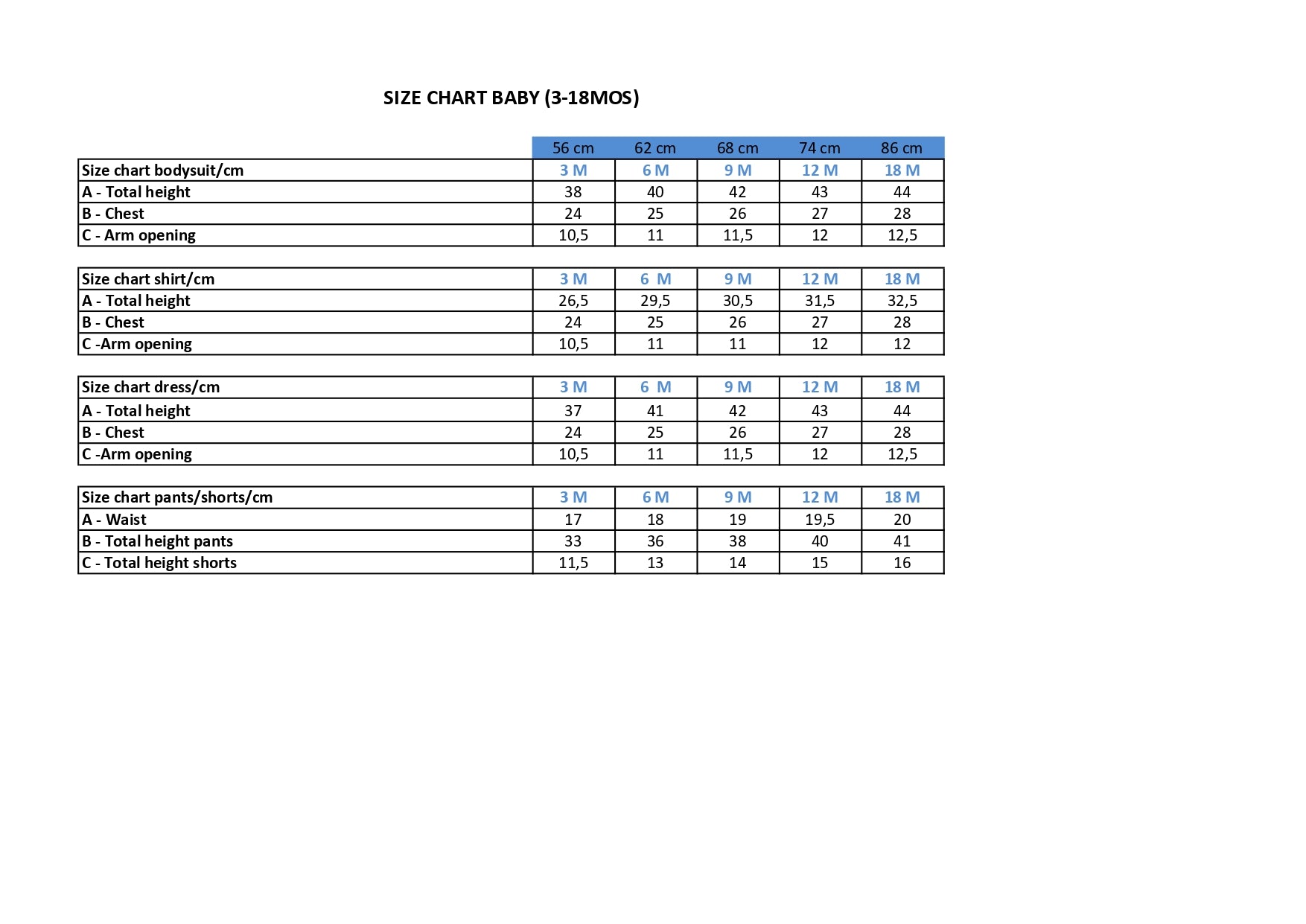 Size Charts – PETER JO - Natural Clothing