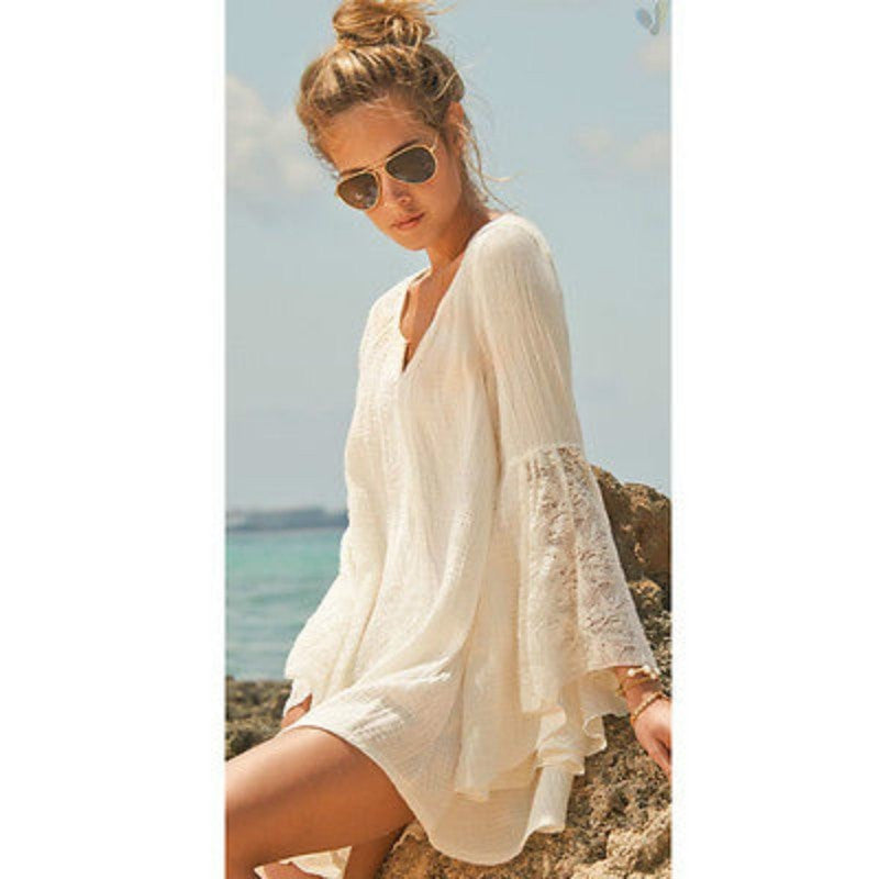 white long sleeve beach dress