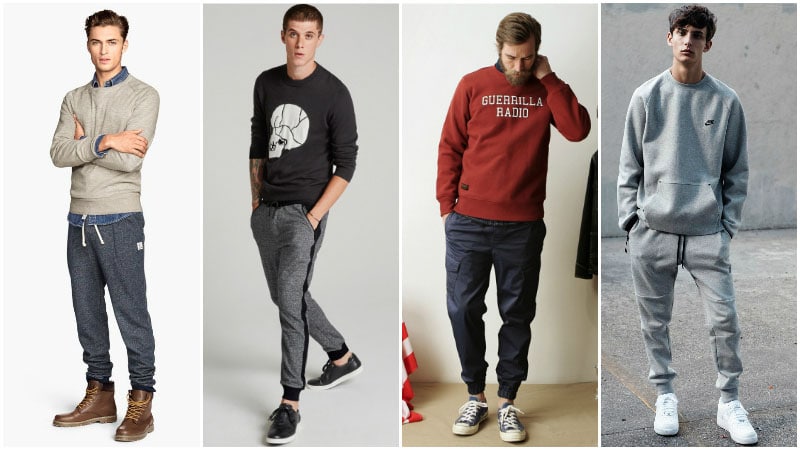 quatre hommes portant des jogging et des sweatshirts