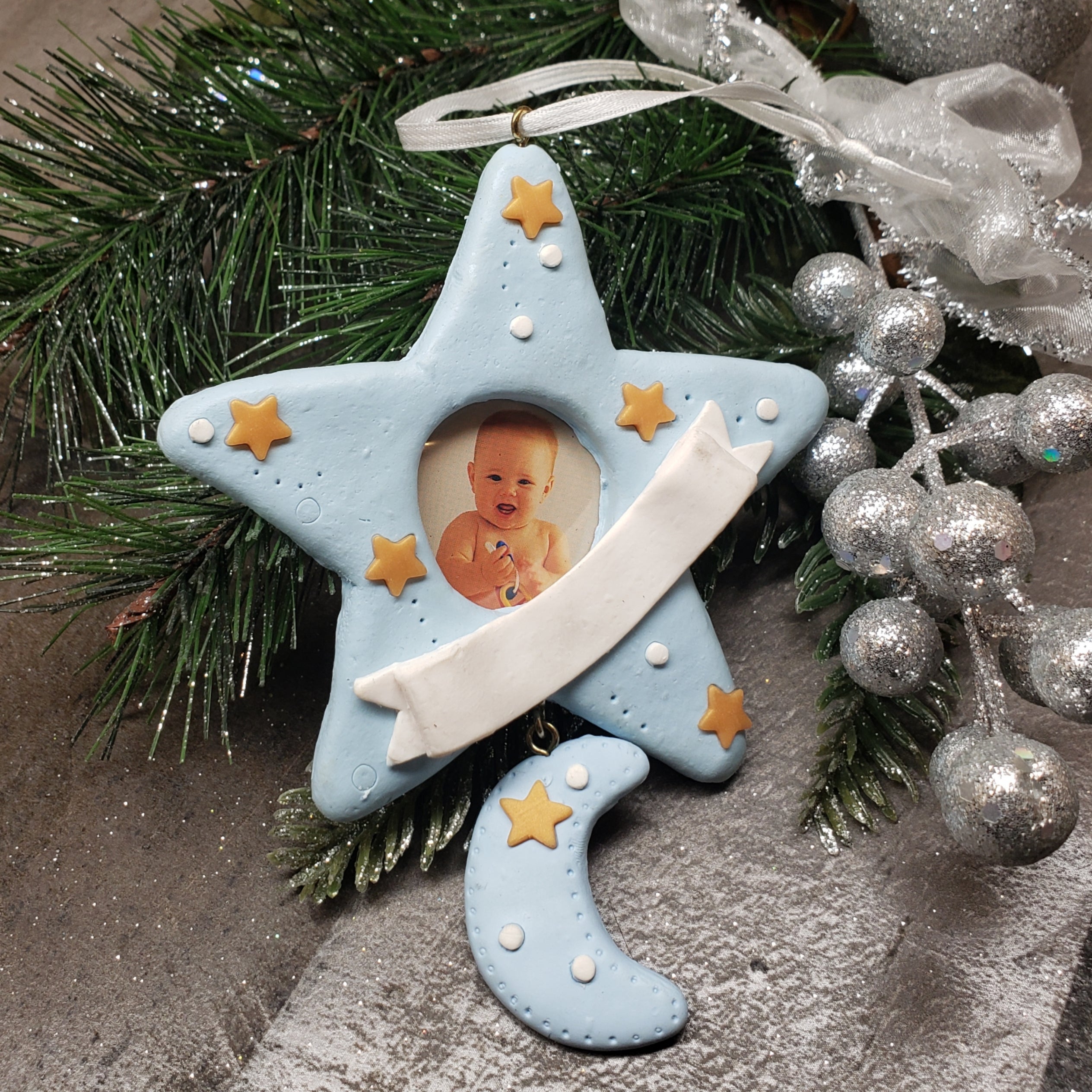 baby's first christmas frame ornament