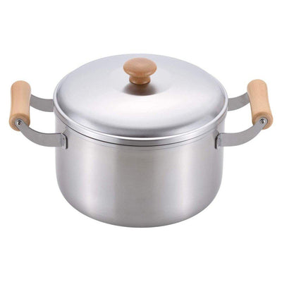 Peace Fraise Made in Japan Deep Two-Handed Pan 22cm IH Compatible Stainless Steel Wooden Handle Cs-003 Chitose, Silver