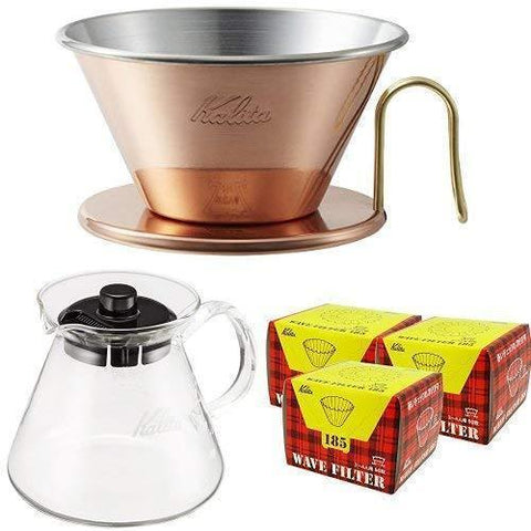 Kalita Copper Wave Coffee Dripper + Glass Server + Paper Filters Set