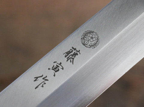 Fujitora brand logo on the blade of yanagiba knife