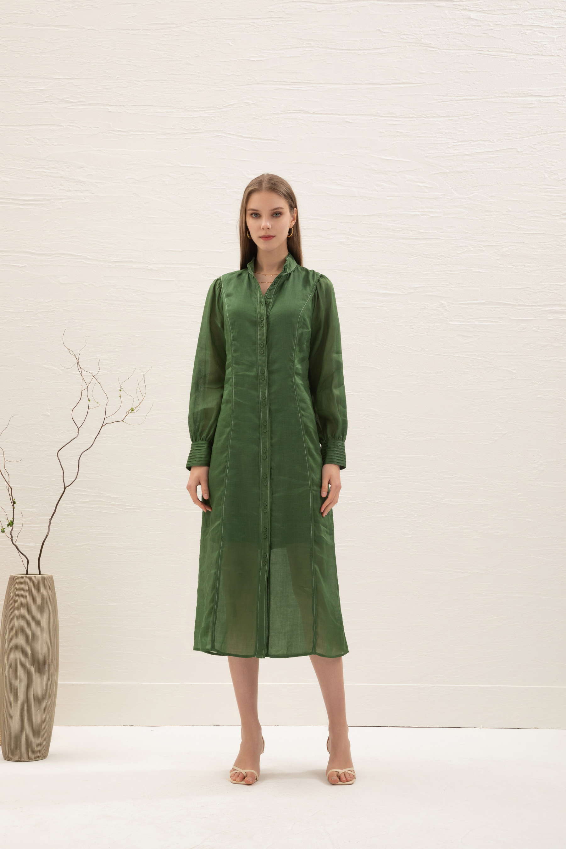 GDS Valentine Linen  Dress | Green Print