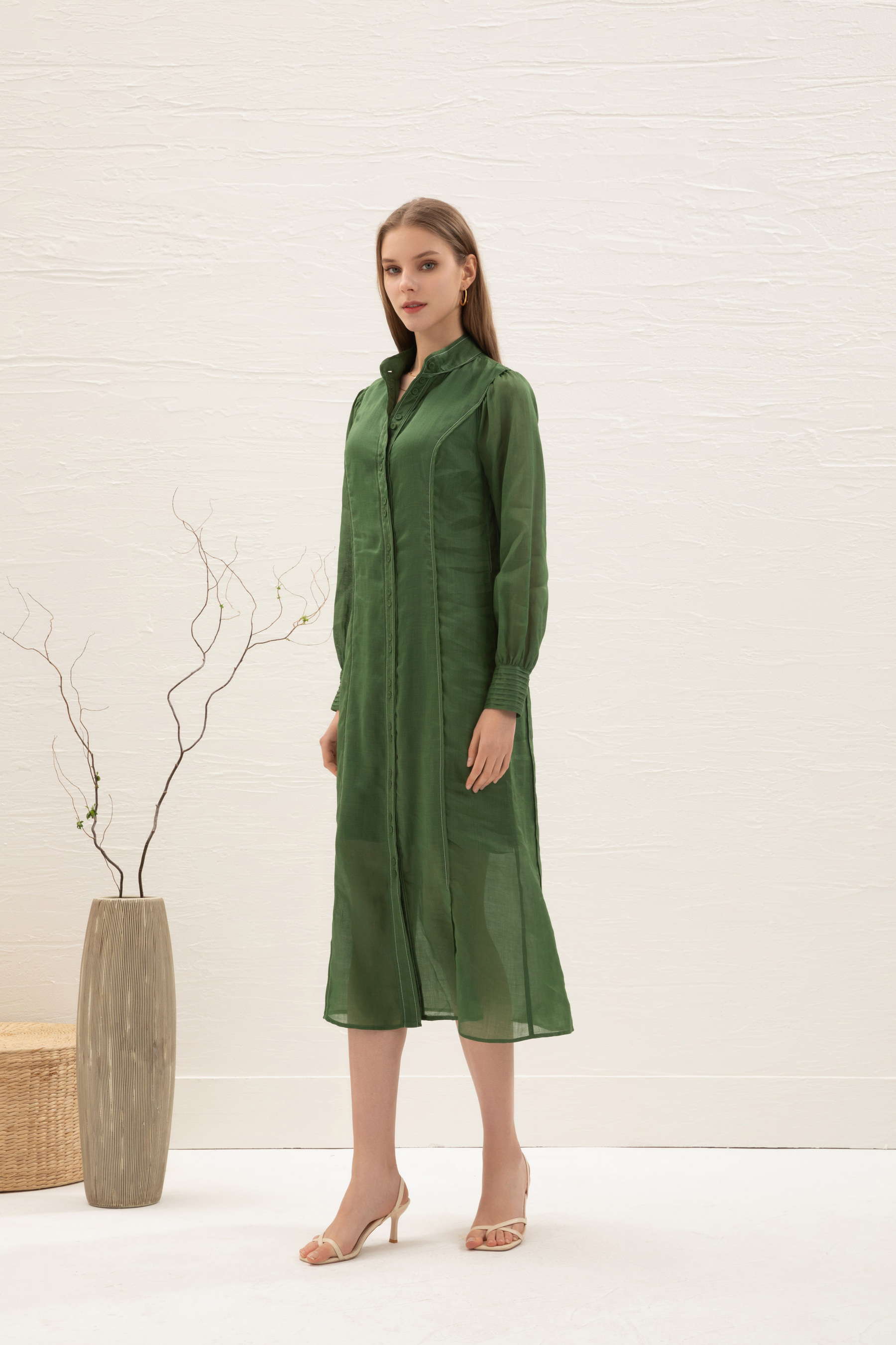 GDS Valentine Linen  Dress | Green Print