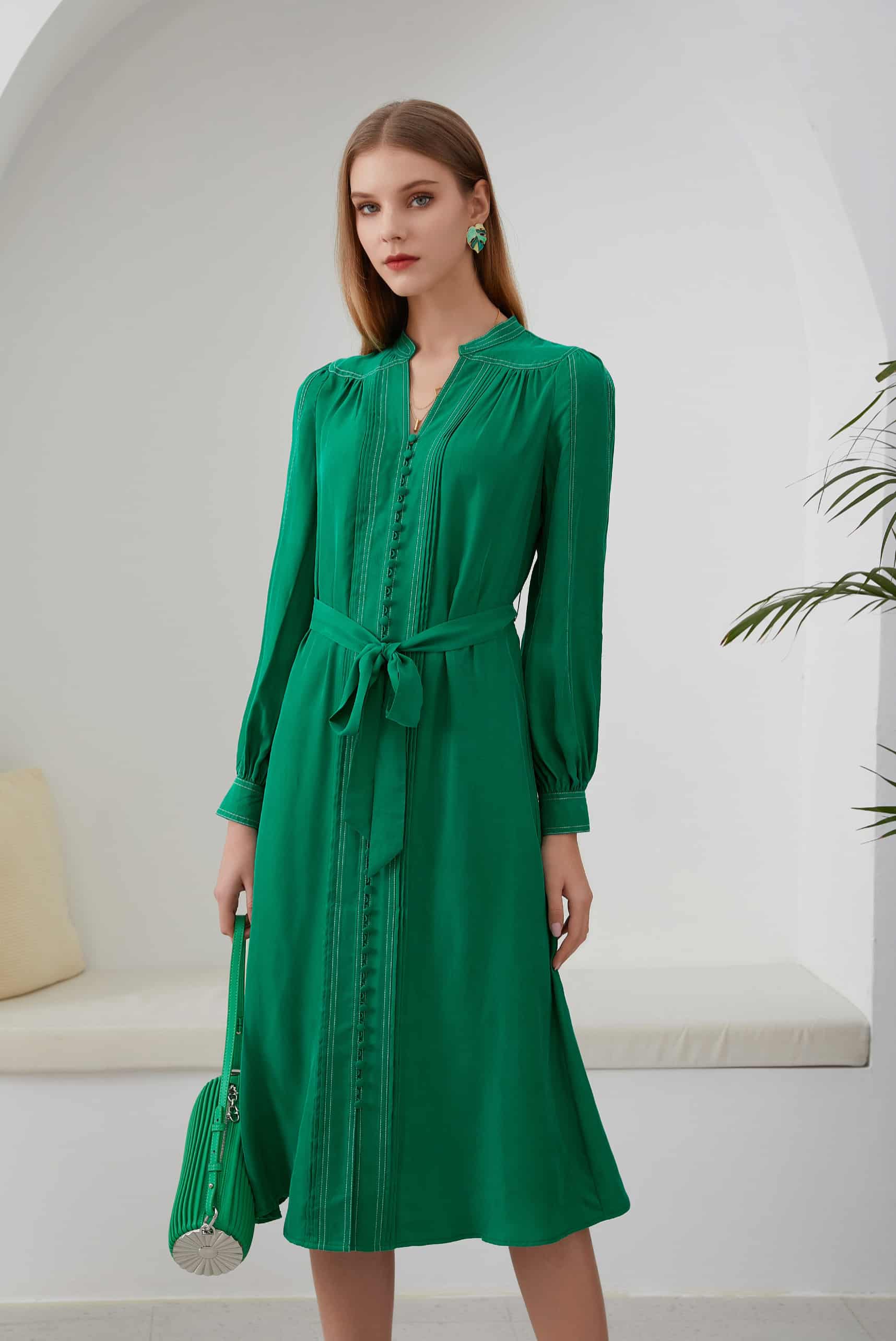 GDS Eden Cupro Long Dress | Green Tambourine