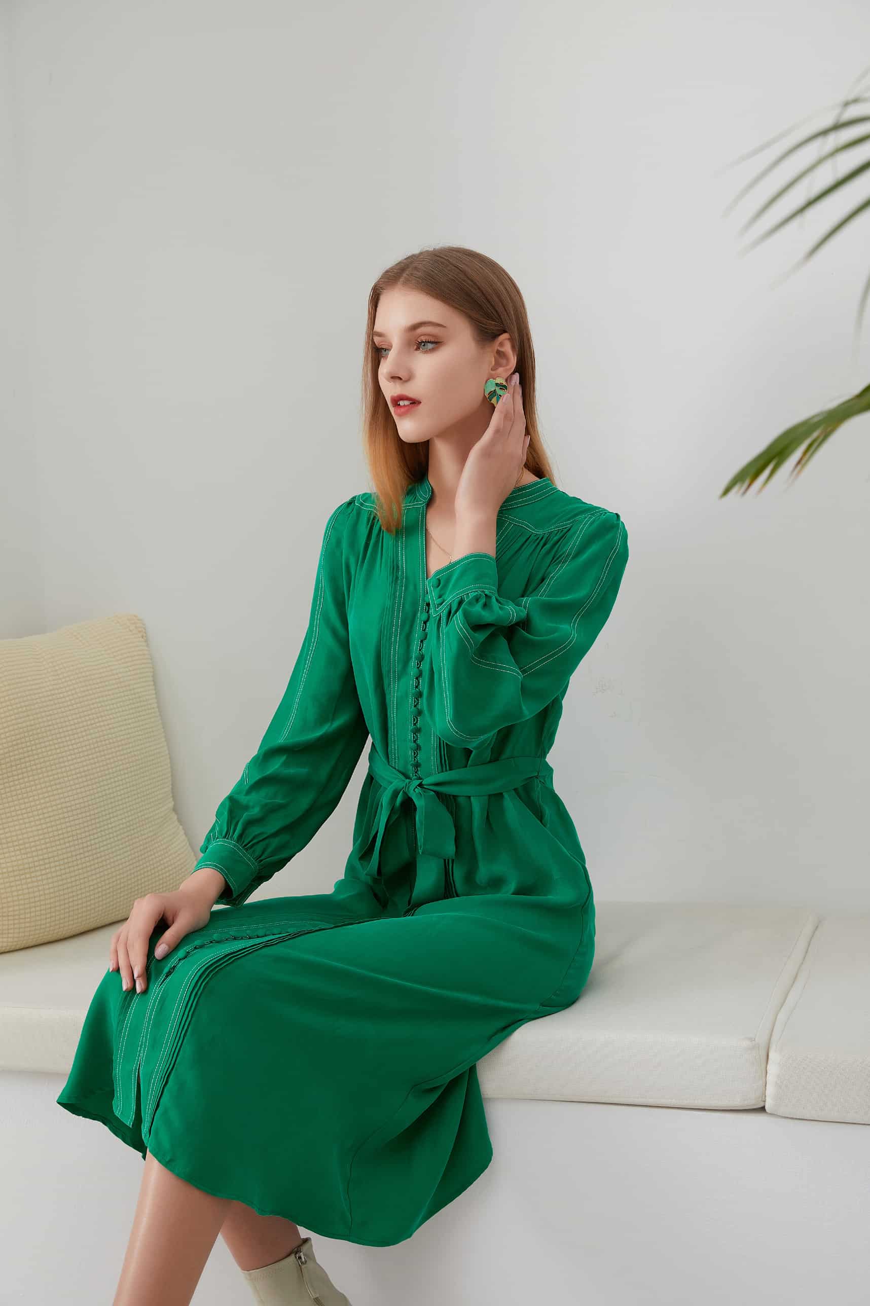 GDS Eden Cupro Long Dress | Green Tambourine