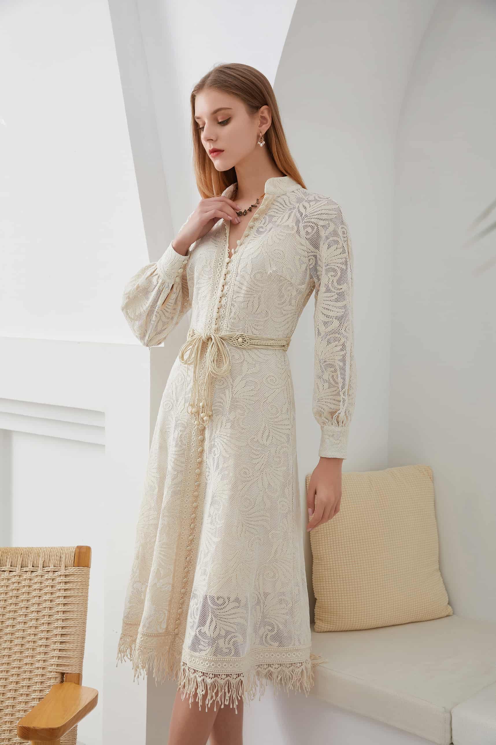 GDS Andrea Belted Lace  Dress | White