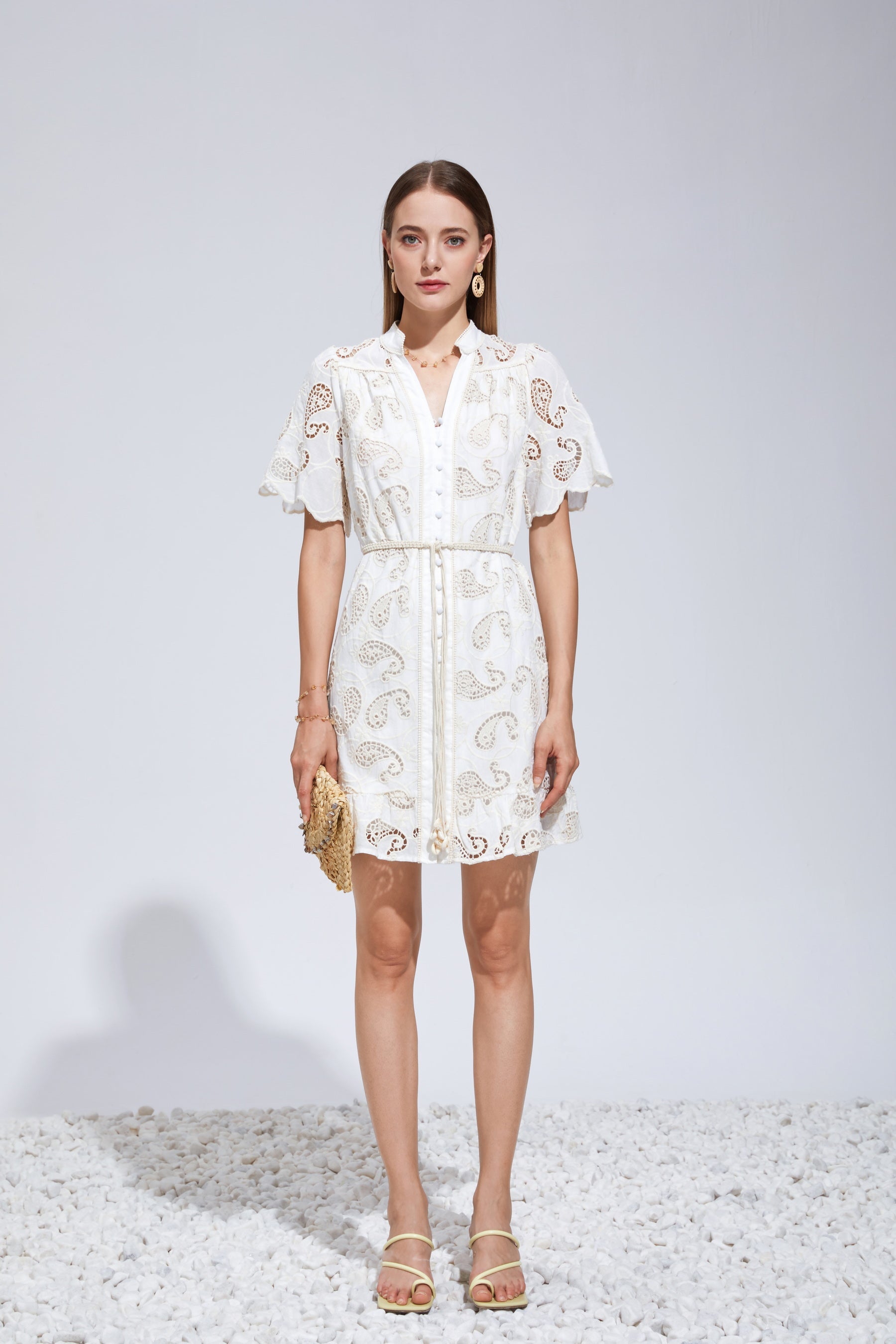 GDS Layla Embroidery Short Dress  | Cannoli Cream