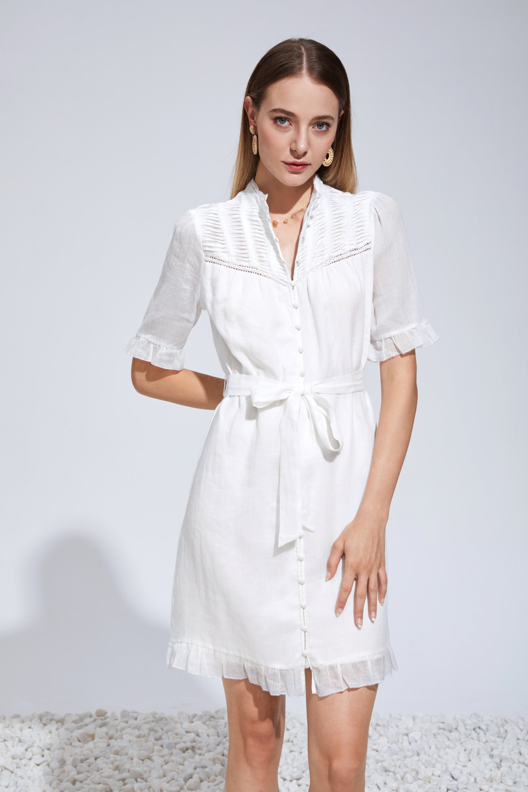 GDS Rochelle Linen Short Dress | White