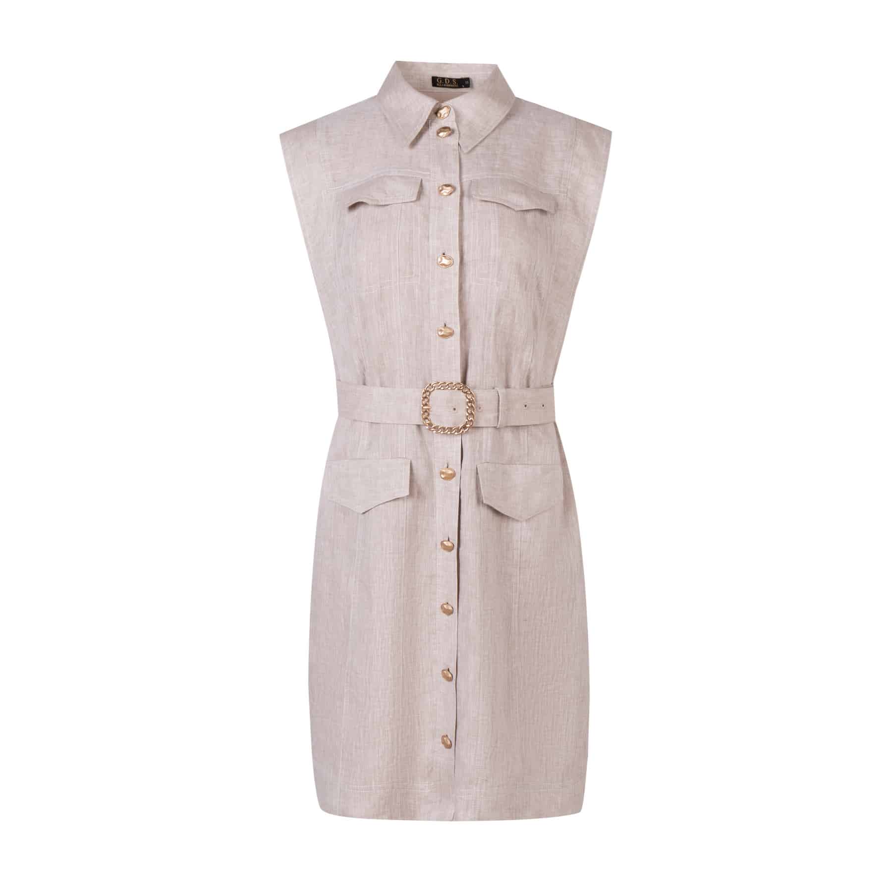 GDS Georgette Belted Linen Dress | French Oak