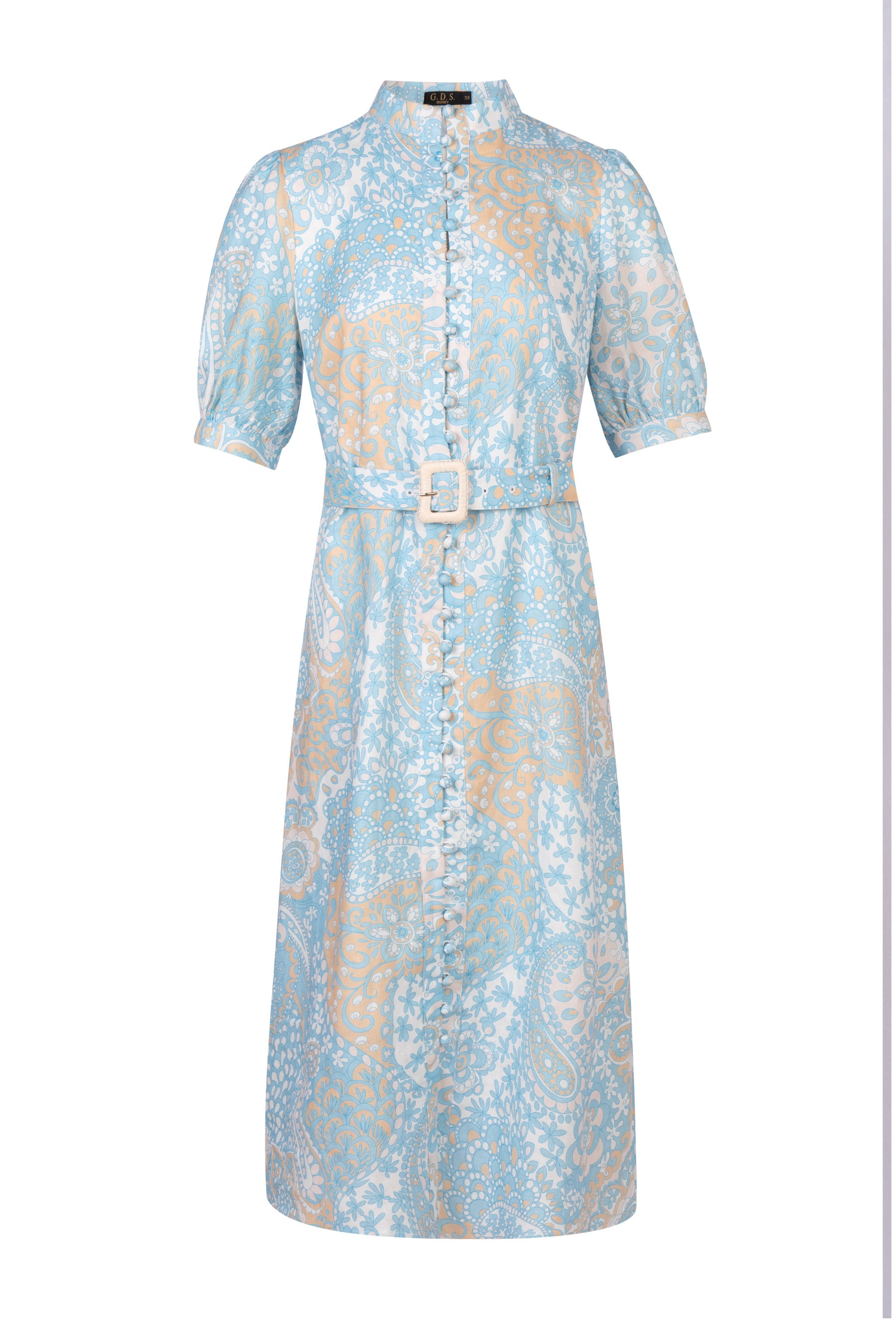 GDS Clarisse Belted Linen Long Dress | Blue