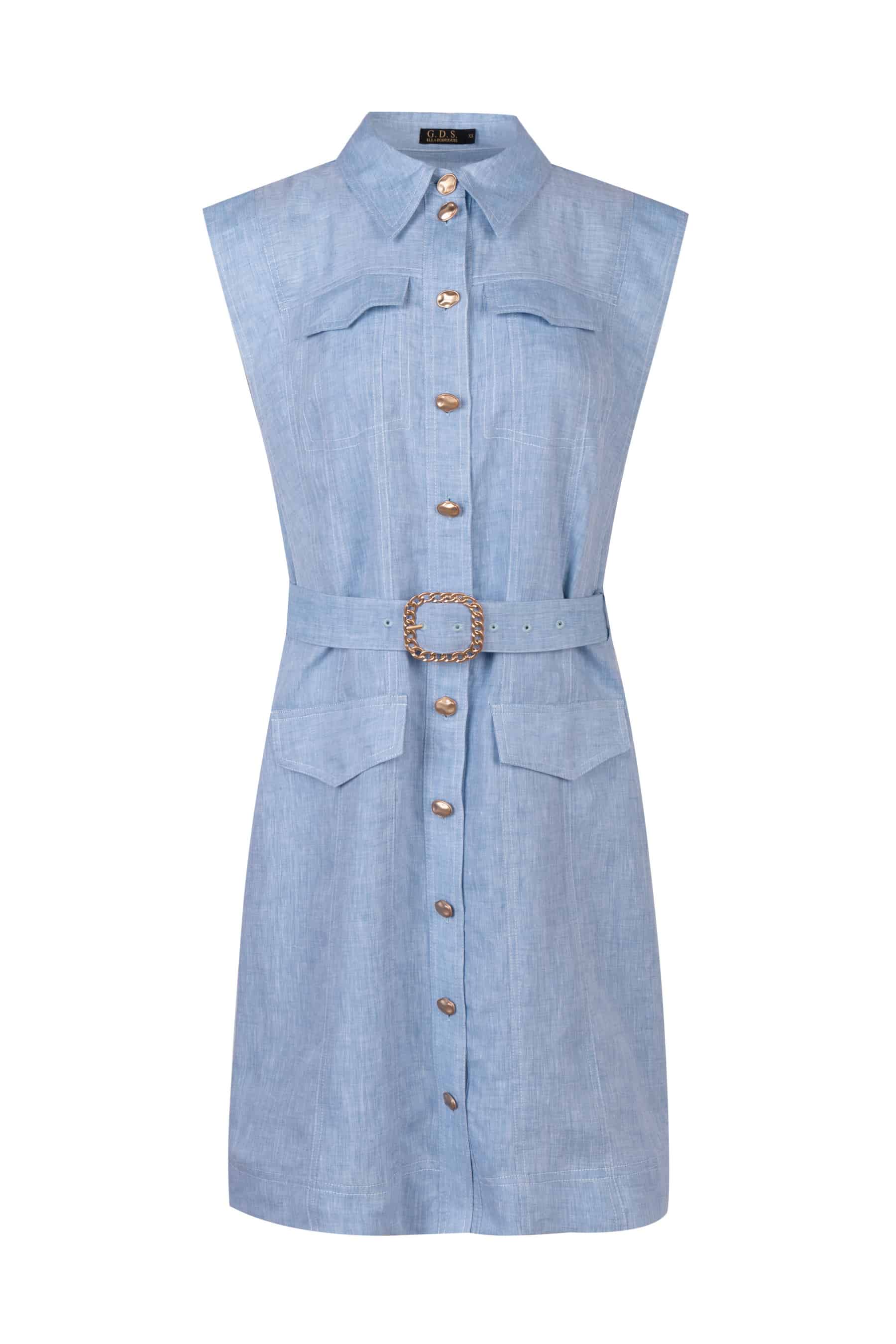 GDS Georgette Belted Linen Dress | Blue