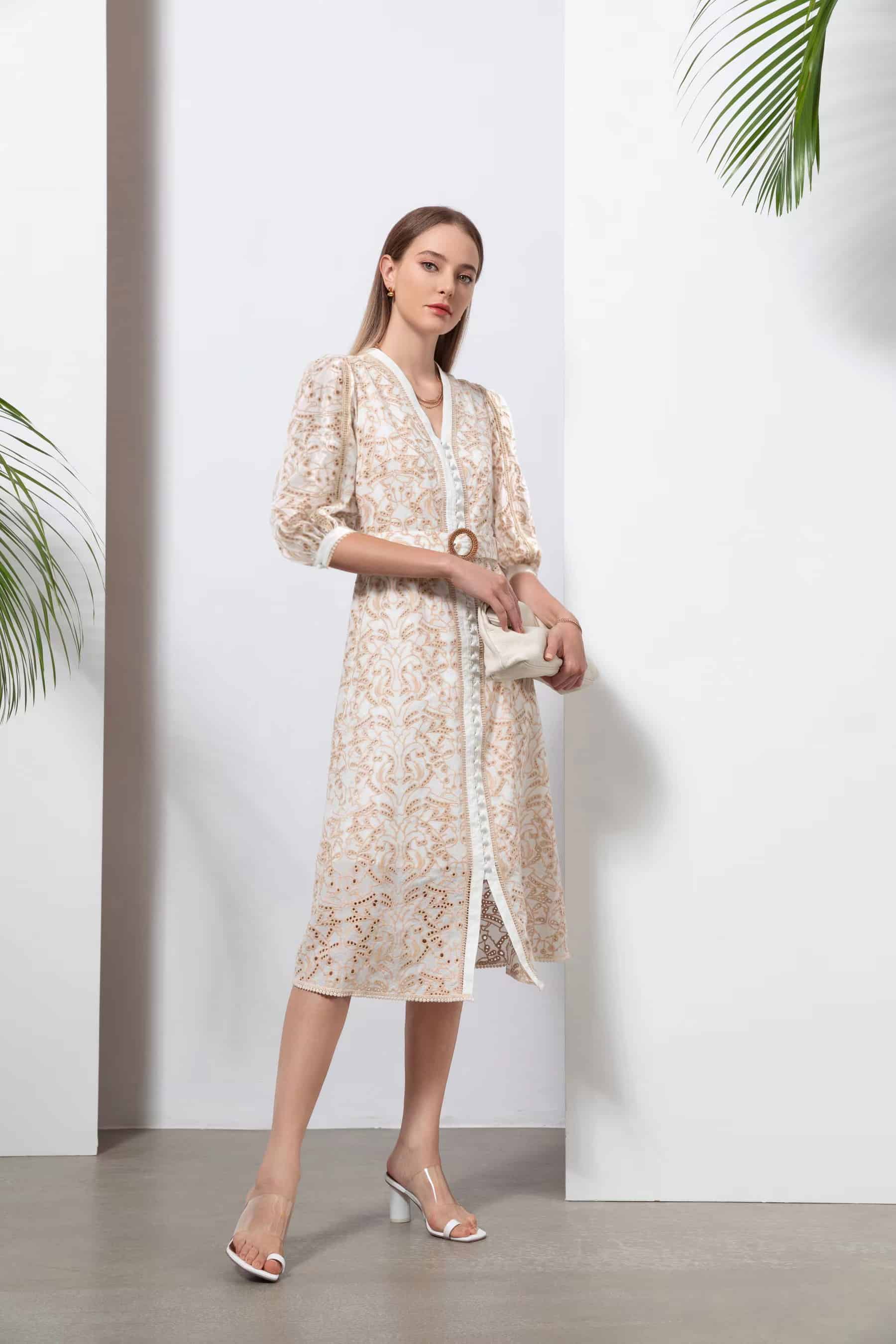 GDS Naomi Belted Long Dress | Beige