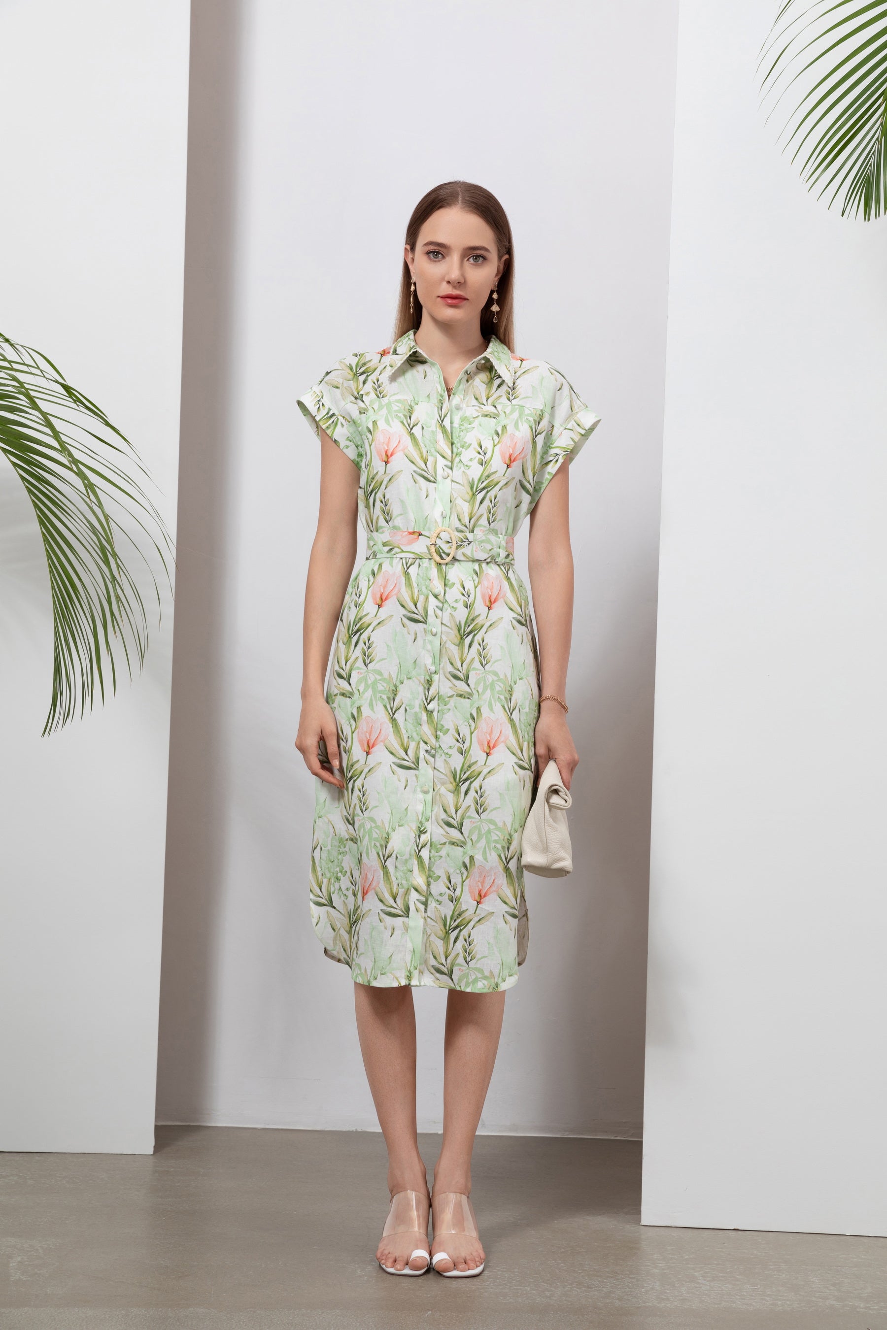 GDS Desiree Floral Linen Long Dress | Green