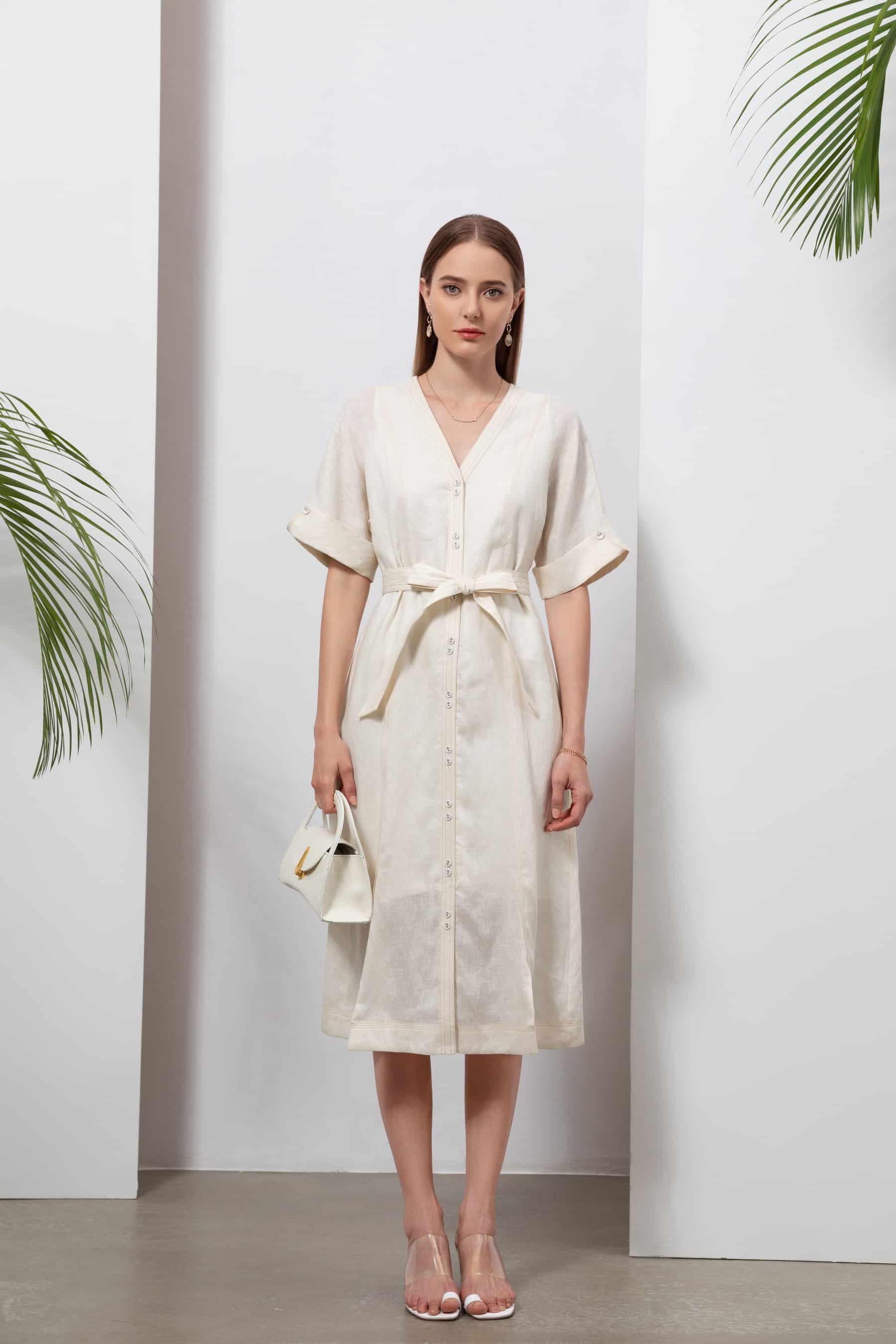 GDS Marceline Linen Dress | Lily White