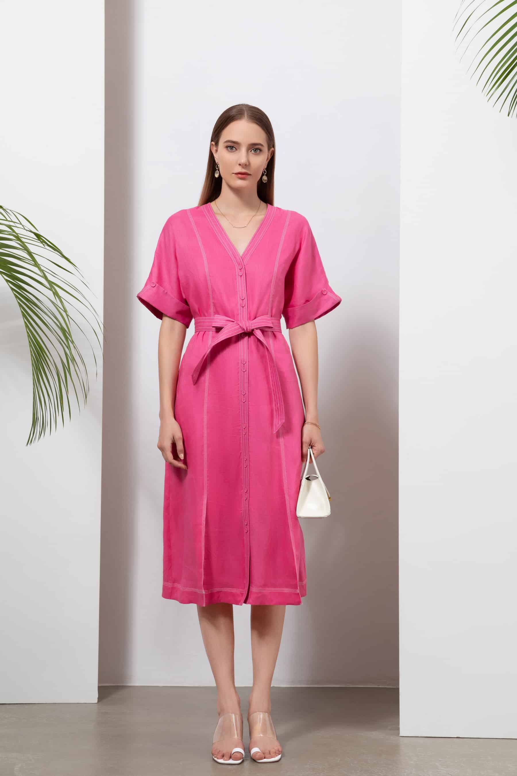 GDS Marceline Linen Dress | Aurora Pink