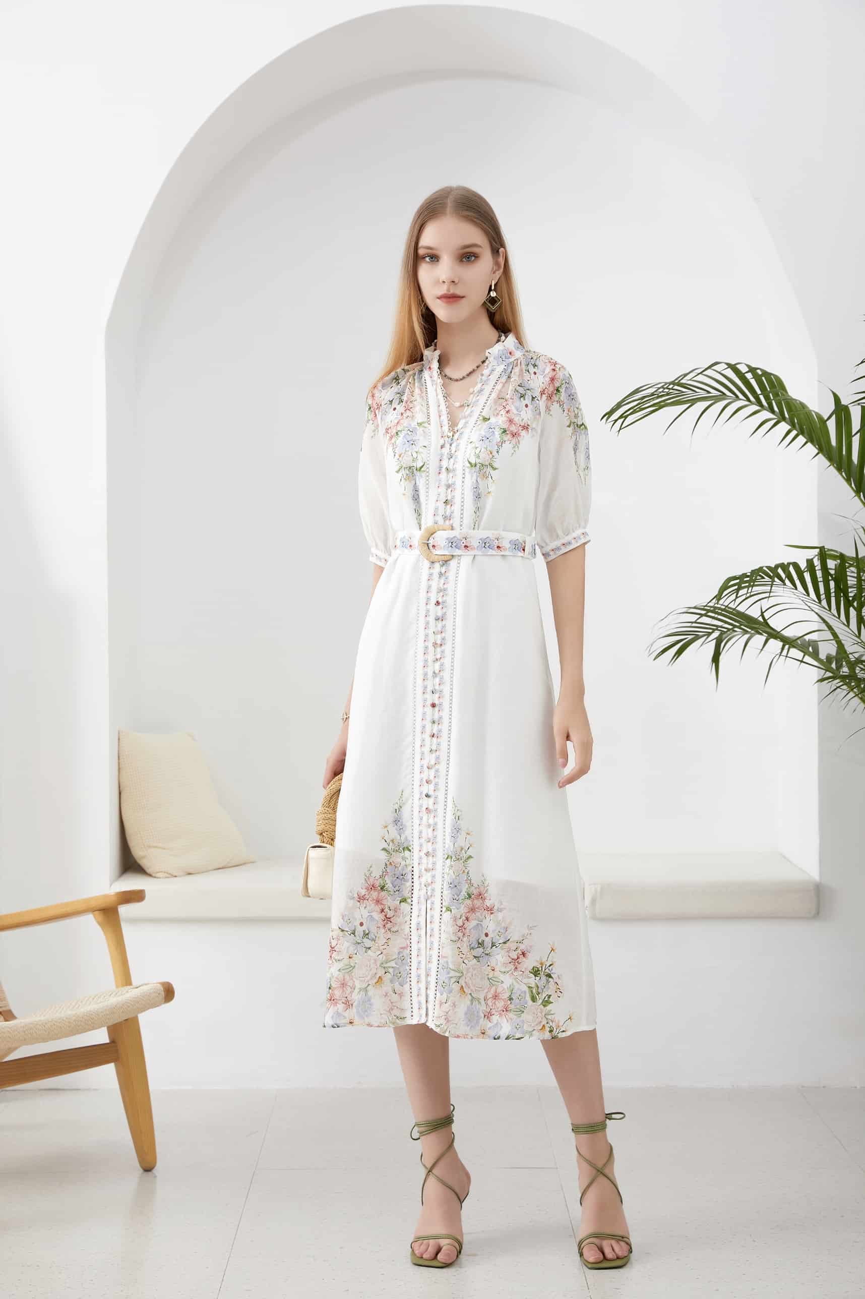 GDS Celeste Belted Linen Dress | Misty Blue