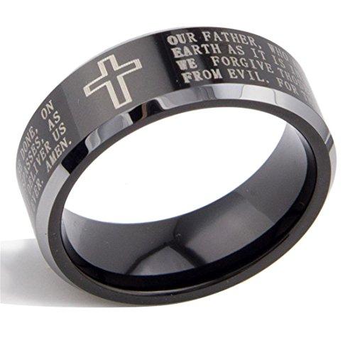 8mm Black Tungsten Carbide The Lord's Prayer Polished Finish Wedding B ...