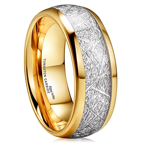 METEOR 8 mm 14K Gold Plated Domed Tungsten Carbide Ring Imitated Meteo ...