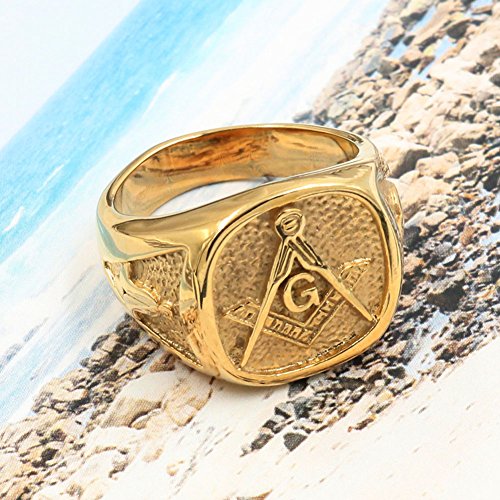 Men's Womens Masonic Ring 18K Gold Plated Freemason Symbol Ring ...