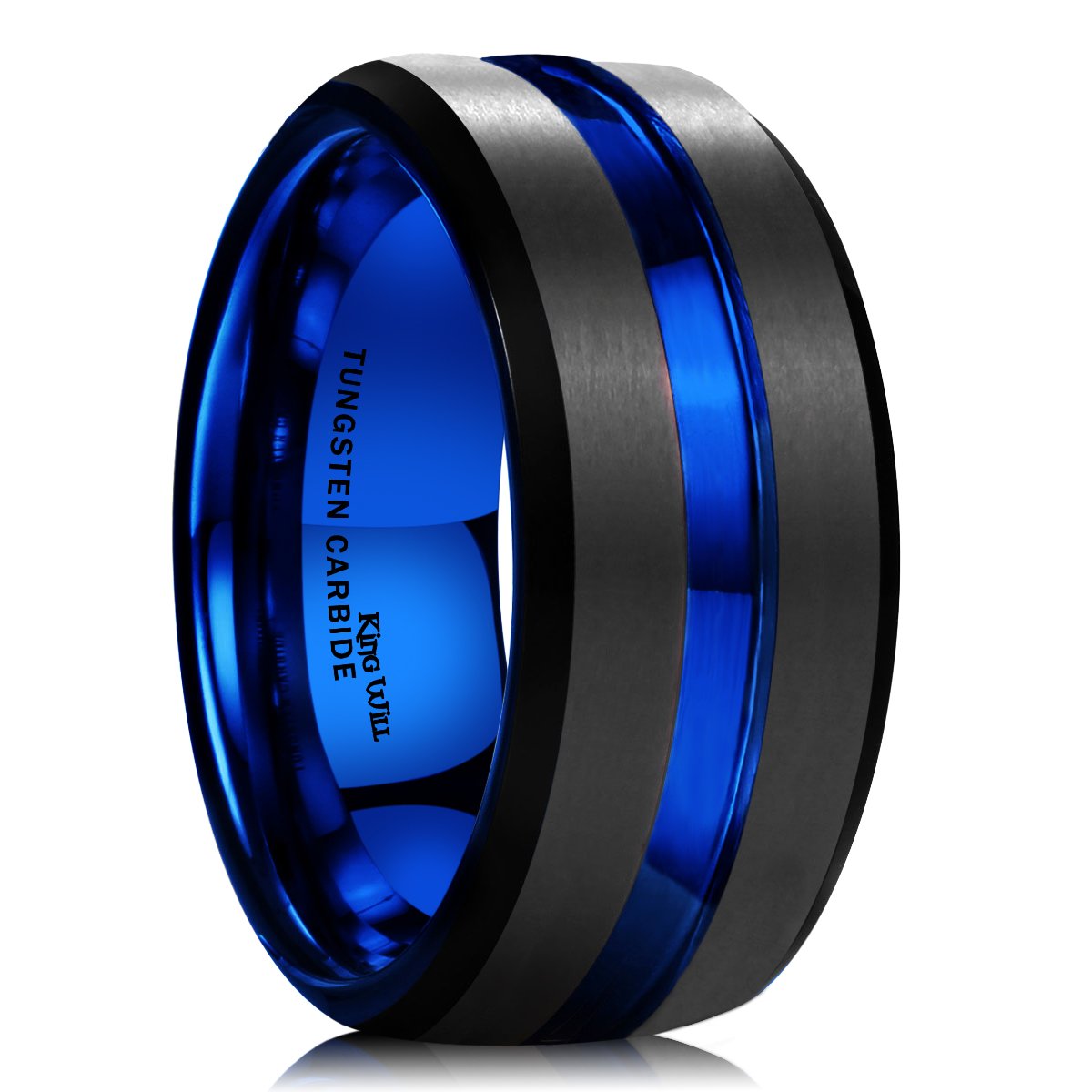 Men 10mm Black Matte Finish Tungsten Carbide Ring Blue