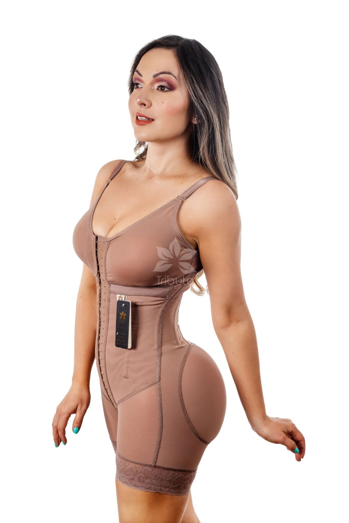 1017 Thin Strap With Bra Custom Faja Cocoa / 1/2 Thigh High (Wear From Your 4Th Week Post Op) Faja