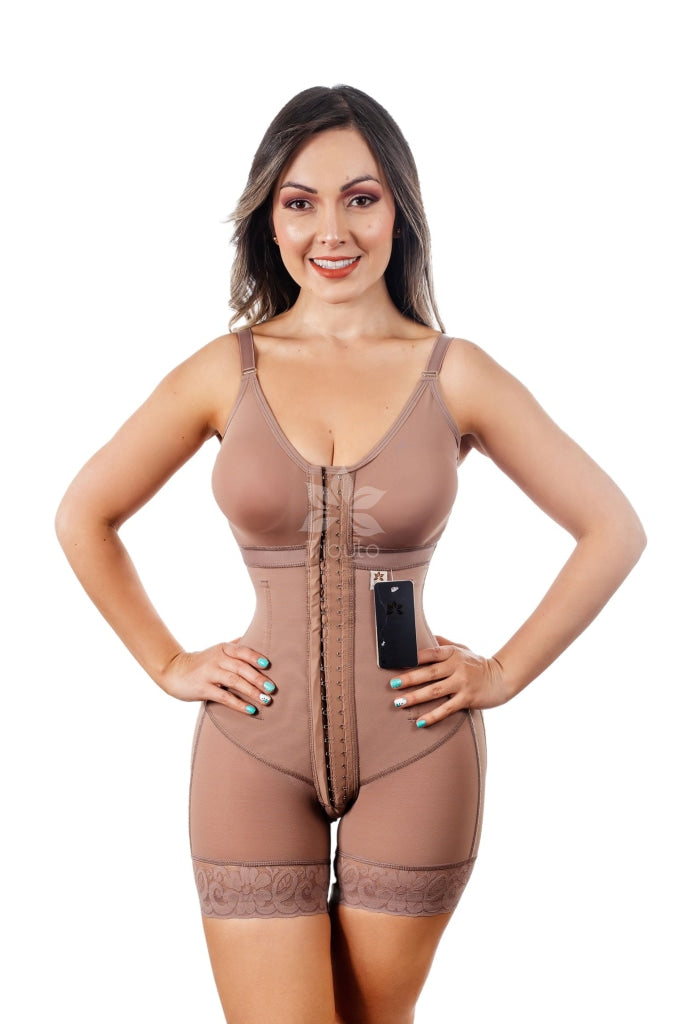 1017 Thin Strap With Bra Custom Faja Cocoa / Knee Leg High (Wear From Your 4Th Week Post Op) Faja