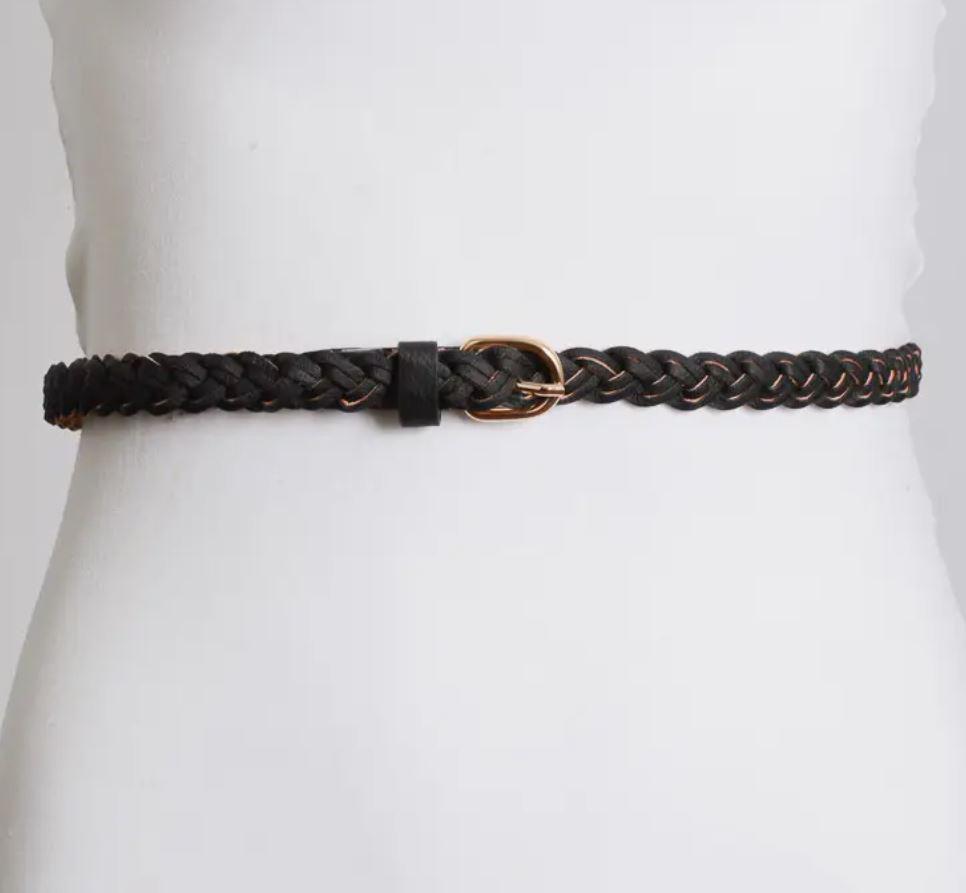 Faux Leather Skinny Braided Belt - Golden Gait Mercantile