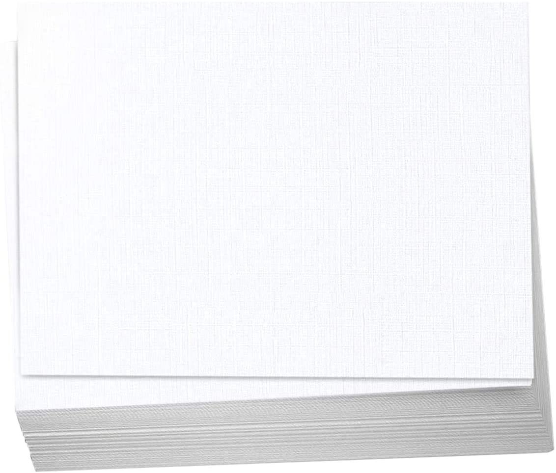Hamilco 5x7 White Linen Textured Cardstock Paper Blank Index Cards Flat Card Stock 80lb Cover – 50 Pack